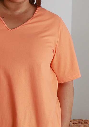 Plus Size Cotton V Neck Tee With Side Splits In Orange