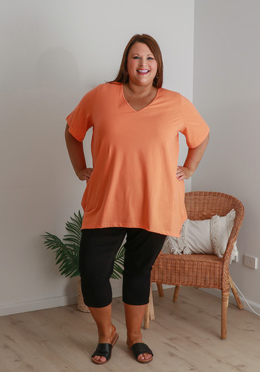Plus Size V Neck Tee In Orange