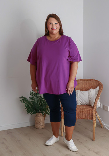 Plus Size Cotton Round Neck Tee In Fuchsia