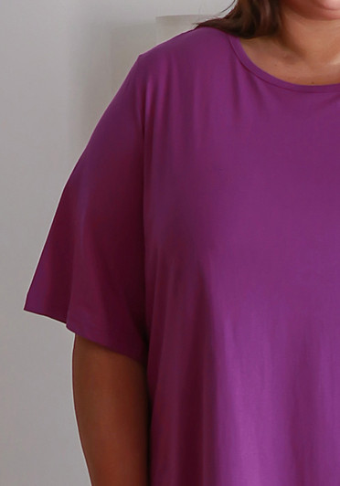 Plus Size Cotton Round Neck Tee In Fuchsia