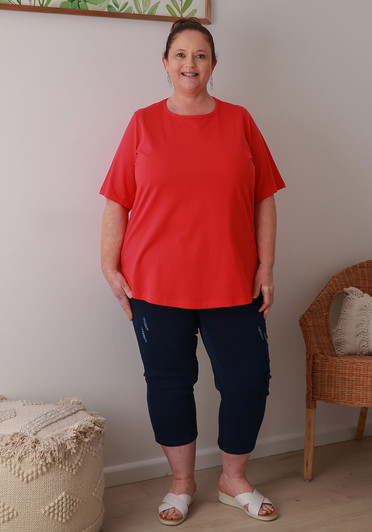 Plus Size Cotton Round Neck Tee In Watermelon