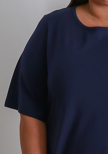 Plus Size Cotton Round Neck Tee In Navy