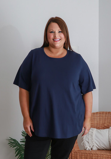 Plus Size Cotton Round Neck Tee In Navy