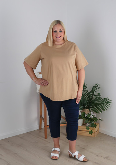 Plus Size Cotton Round Neck Tee In Latte
