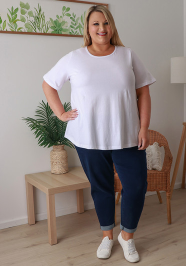 Plus Size Cotton Round Neck Everyday Tee In White
