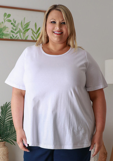 Plus Size Cotton Round Neck Everyday Tee In White