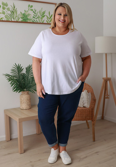 Plus Size Cotton Round Neck Everyday Tee In White