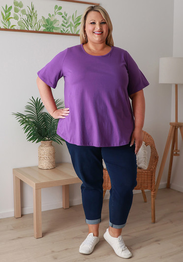 Plus Size Cotton Round Neck Everyday Tee In Purple