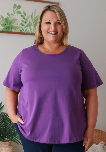 Plus Size Cotton Round Neck Everyday Tee In Purple