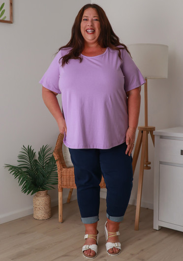 Plus Size Cotton Round Neck Everyday Tee In Lilac 