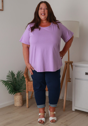 Plus Size Cotton Round Neck Everyday Tee In Lilac 