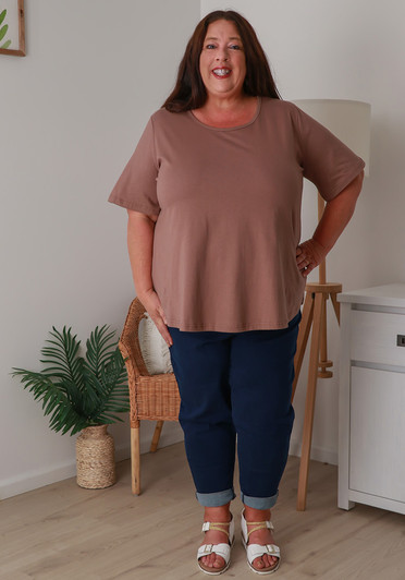 Plus Size Cotton Round Neck Everyday Tee In Taupe