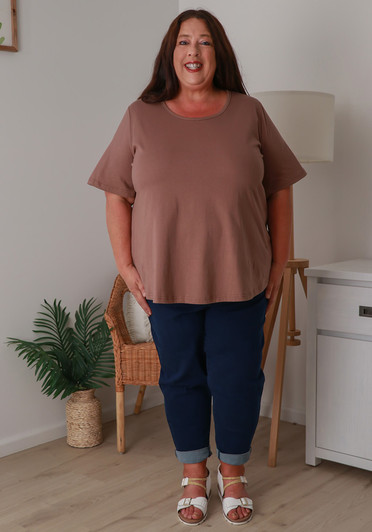 Plus Size Cotton Round Neck Everyday Tee In Taupe