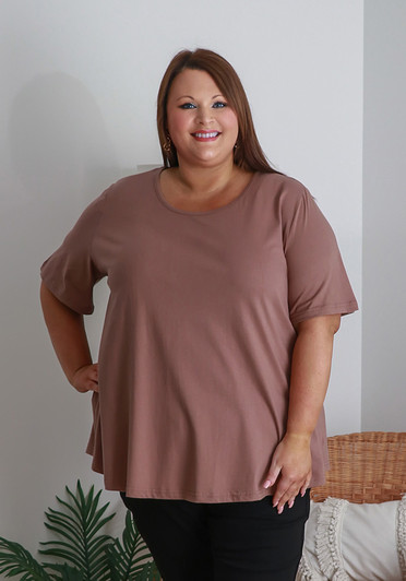 Plus Size Cotton Round Neck Everyday Tee In Taupe