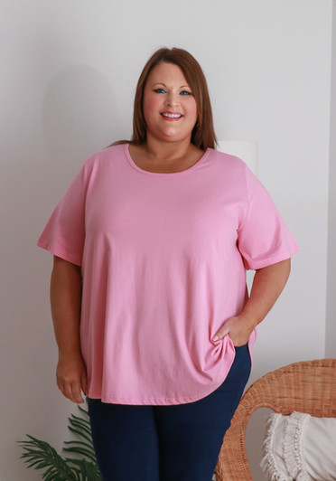 Plus Size Cotton Round Neck Everyday Tee In Pink