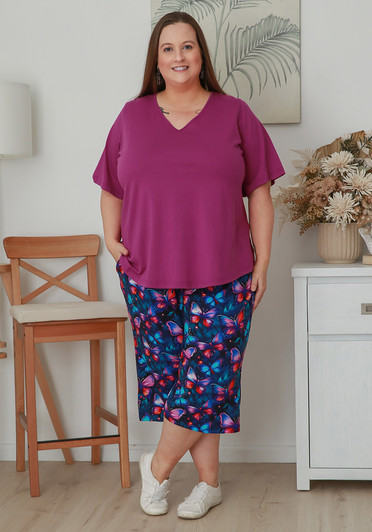 Plus Size Bamboo Crop Pant In Evening Butterflies