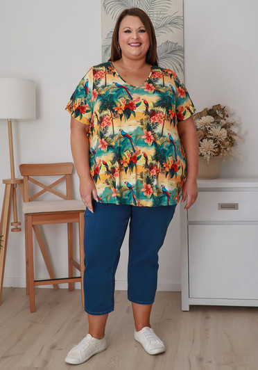 Plus Size Stretch Bamboo Tee In Hawaiian Sunset 