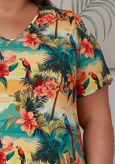 Plus Size Stretch Bamboo Tee In Hawaiian Sunset 