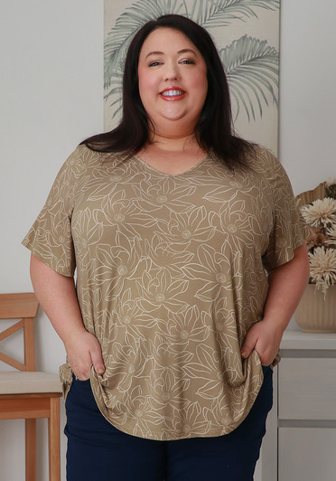 Plus Size Stretch Bamboo Tee In Coffee Floral