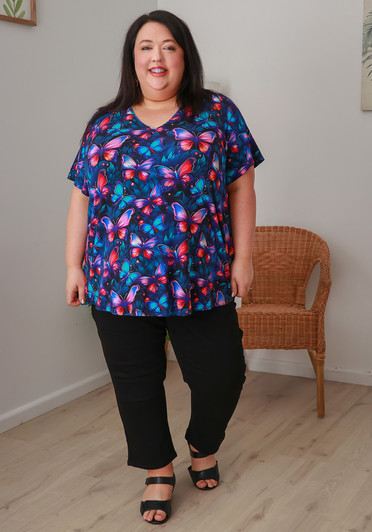 Plus Size Stretch Bamboo Tee with Vibrant Butterflies