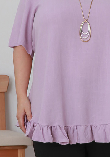 Plus Size Linen Blend Ruffle Hem Top in Lilac