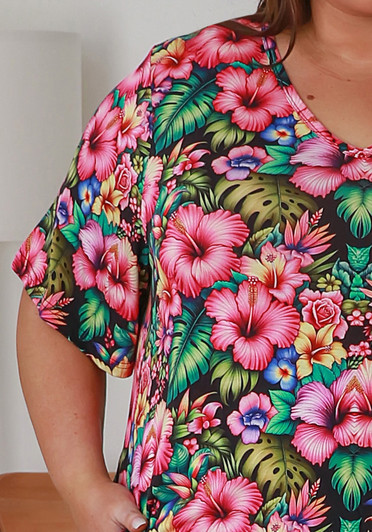 Plus Size Stretch Rayon Tee in Hibiscus Beauty