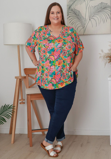 Plus Size Stretch Rayon Tee in Floral Fusion