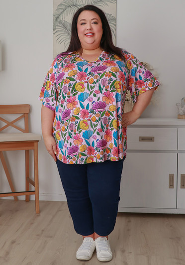 Plus Size Stretch Rayon Tee in Fun Florals