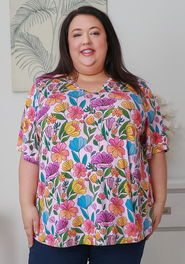 Plus Size Stretch Rayon Tee in Fun Florals