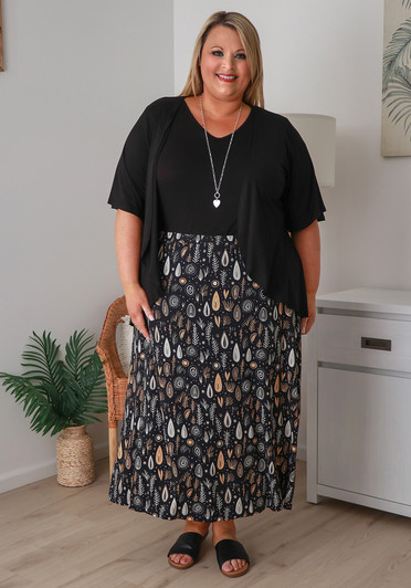Plus Size Bamboo Stretch Skirt in Earthy Abstracts