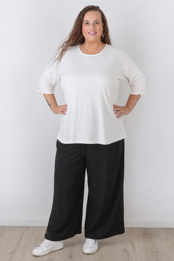 Plus Size Linen Blend Wide Leg Pant in Black