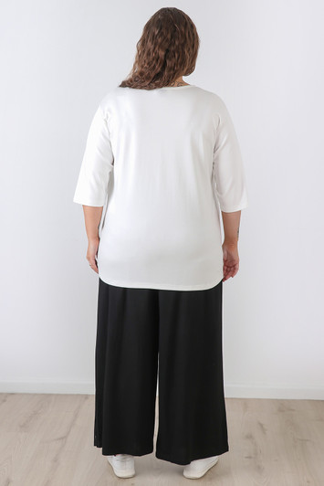 Plus Size Linen Blend Wide Leg Pant in Black