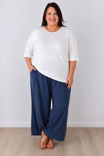 Plus Size Linen Blend Wide Leg Pant in Blue