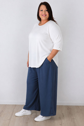 Plus Size Linen Blend Wide Leg Pant in Blue