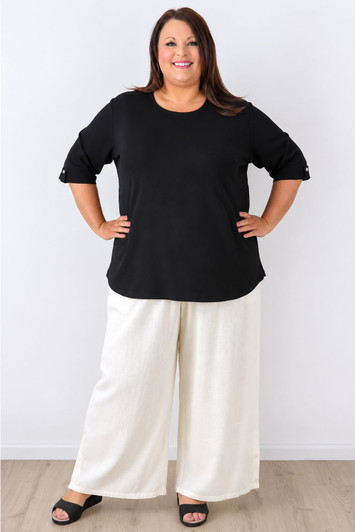 Plus Size Linen Blend Wide Leg Pant in White 