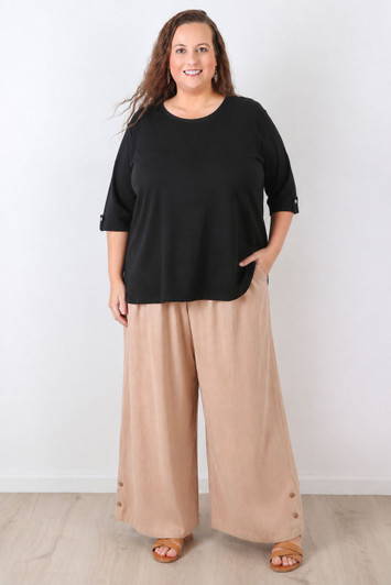 Plus Size Linen Blend Wide Leg Pant 