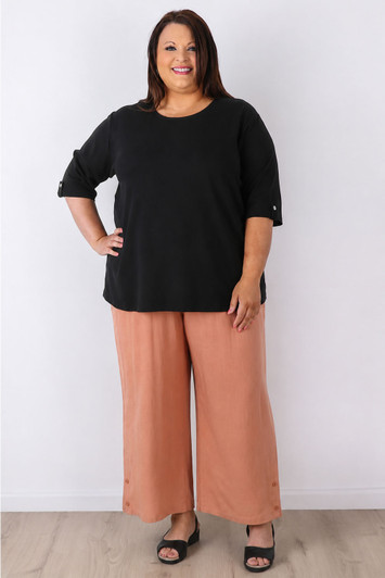 Plus Size Linen Blend Wide Leg Pant in Clay Beige