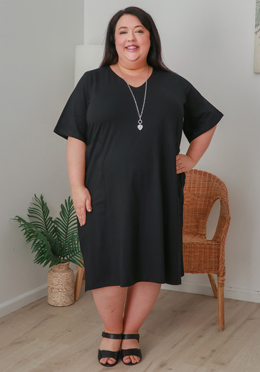 Plus Size Stretch Cotton Dress In Black