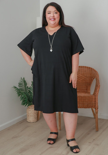 Plus Size Stretch Cotton Dress In Black