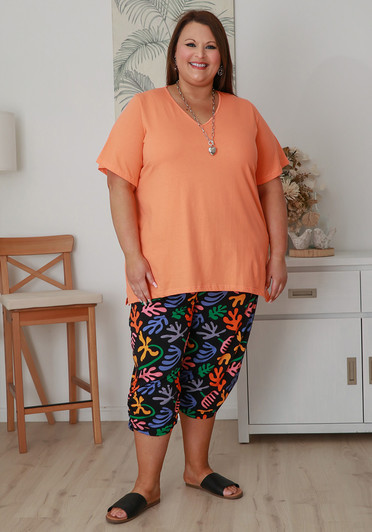 Plus Size Bamboo Crop Ruched Pant In Playful Pattern
