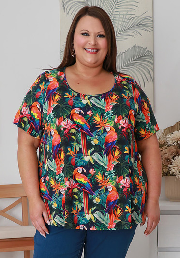 Plus Size Scoop Neck Bamboo Tee In Tropical Macaw