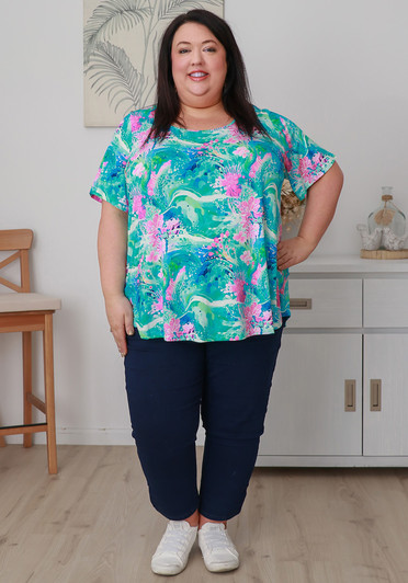 Plus Size Scoop Neck Bamboo Tee In Ocean Bloom