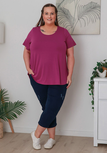 Plus Size Scoop Neck Bamboo Tee in Boysenberry