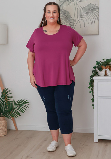 Plus Size Scoop Neck Bamboo Tee in Boysenberry
