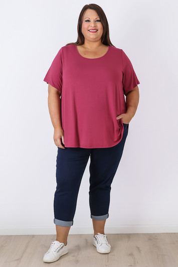 Scoop Neck Bamboo Tee In Boysenberry