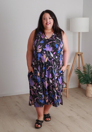 Plus Size Sleeveless Summer Dress In Moonlight Garden - Curvaceous