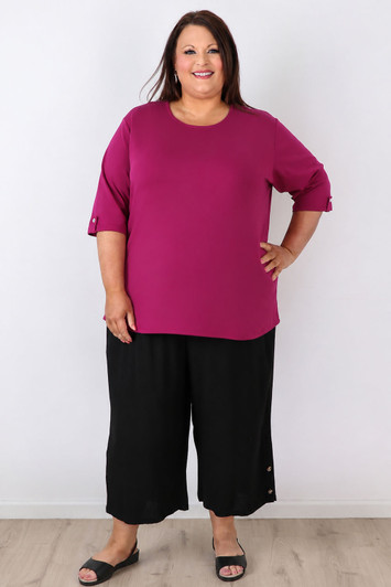 Plus Size Wide Leg Linen Crop Pant In Black