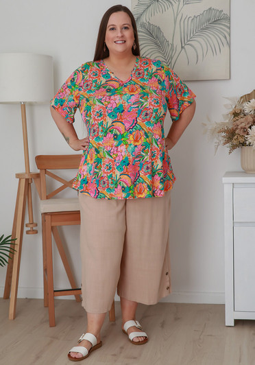Plus Size Wide Leg Linen Crop Pant In Taupe