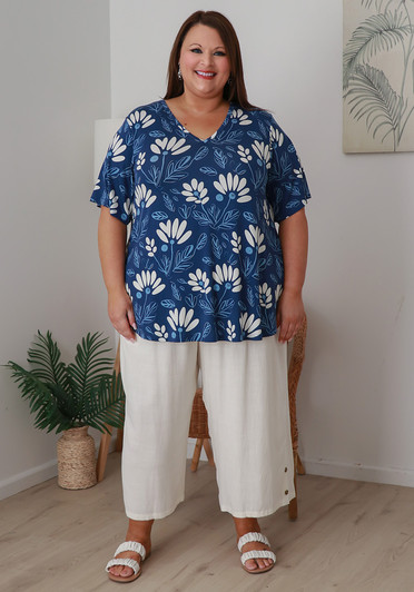 Plus Size Wide Leg Linen Crop Pant In White