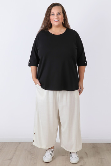 Rayon Linen Blend Crop Wide Leg Pant White 